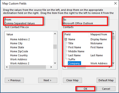 map contacts fields