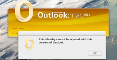 this identity cannot be opened with this version of Outlook