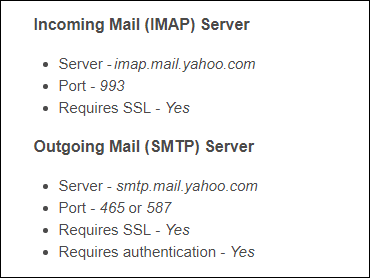 Yahoo mail server configuration