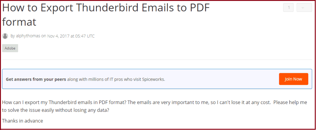 convert thunderbird email to pdf user query