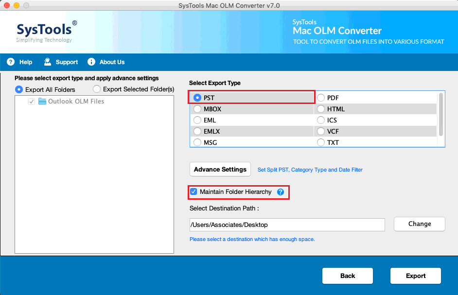 select Export Type 