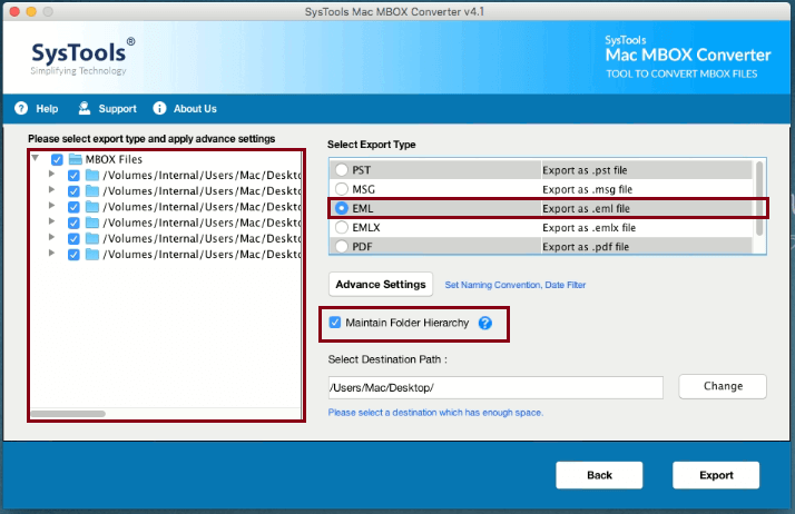 select eml format to export