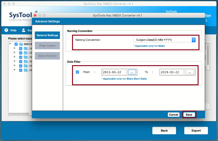 date filter for eml