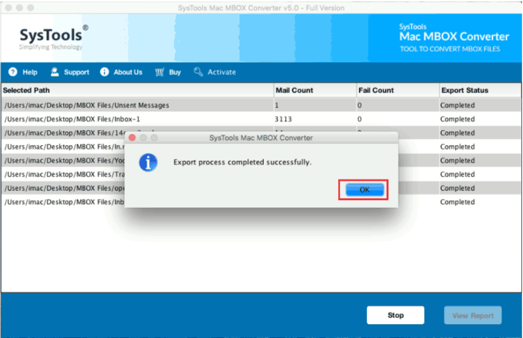 start the mbox to csv conversion