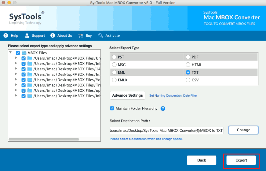 export mbox file to txt