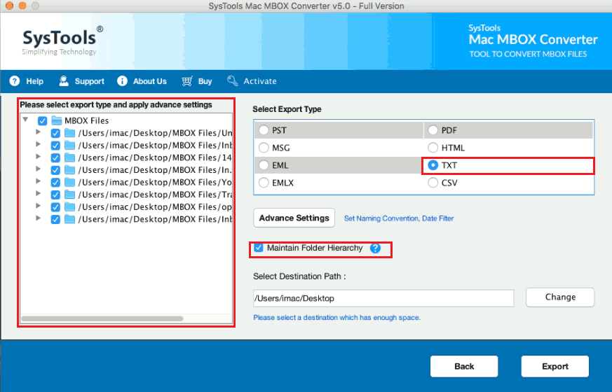 choose txt format