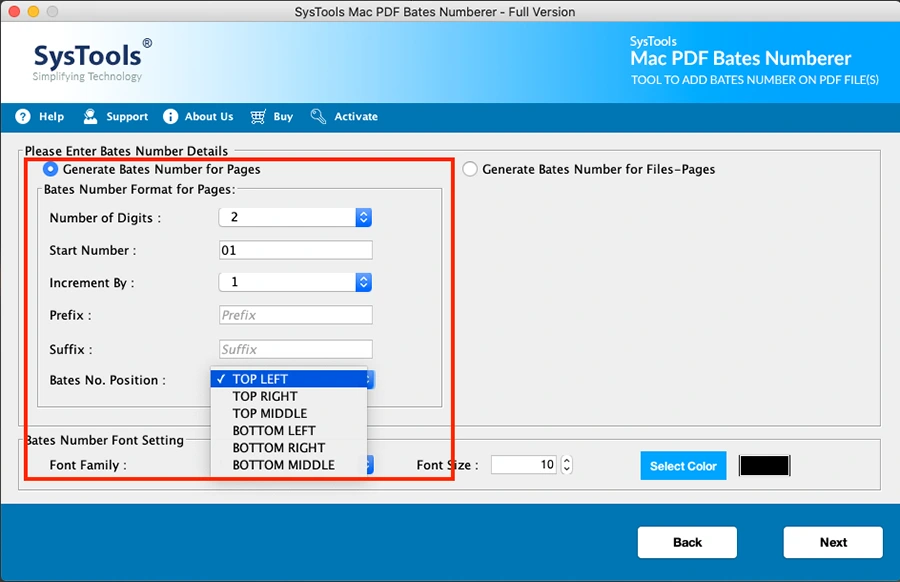 page number settings