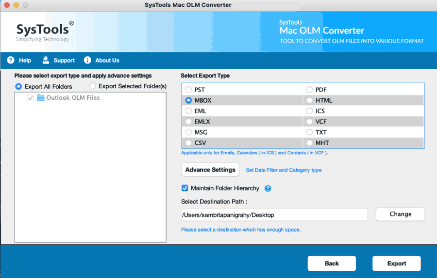 select mbox format