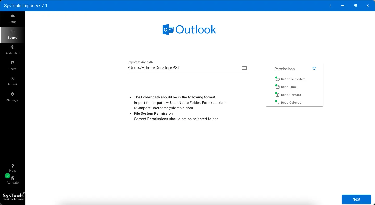 select Outlook PST file