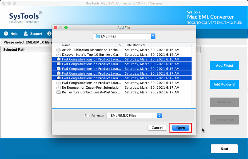 Add Folder of EML files